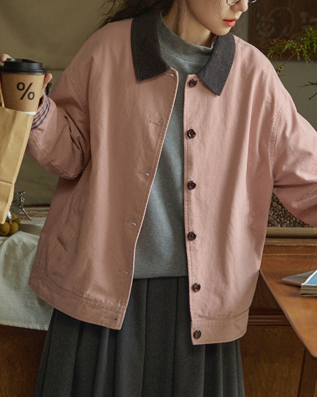 Contrast Collar Vintage Jacket　JK088