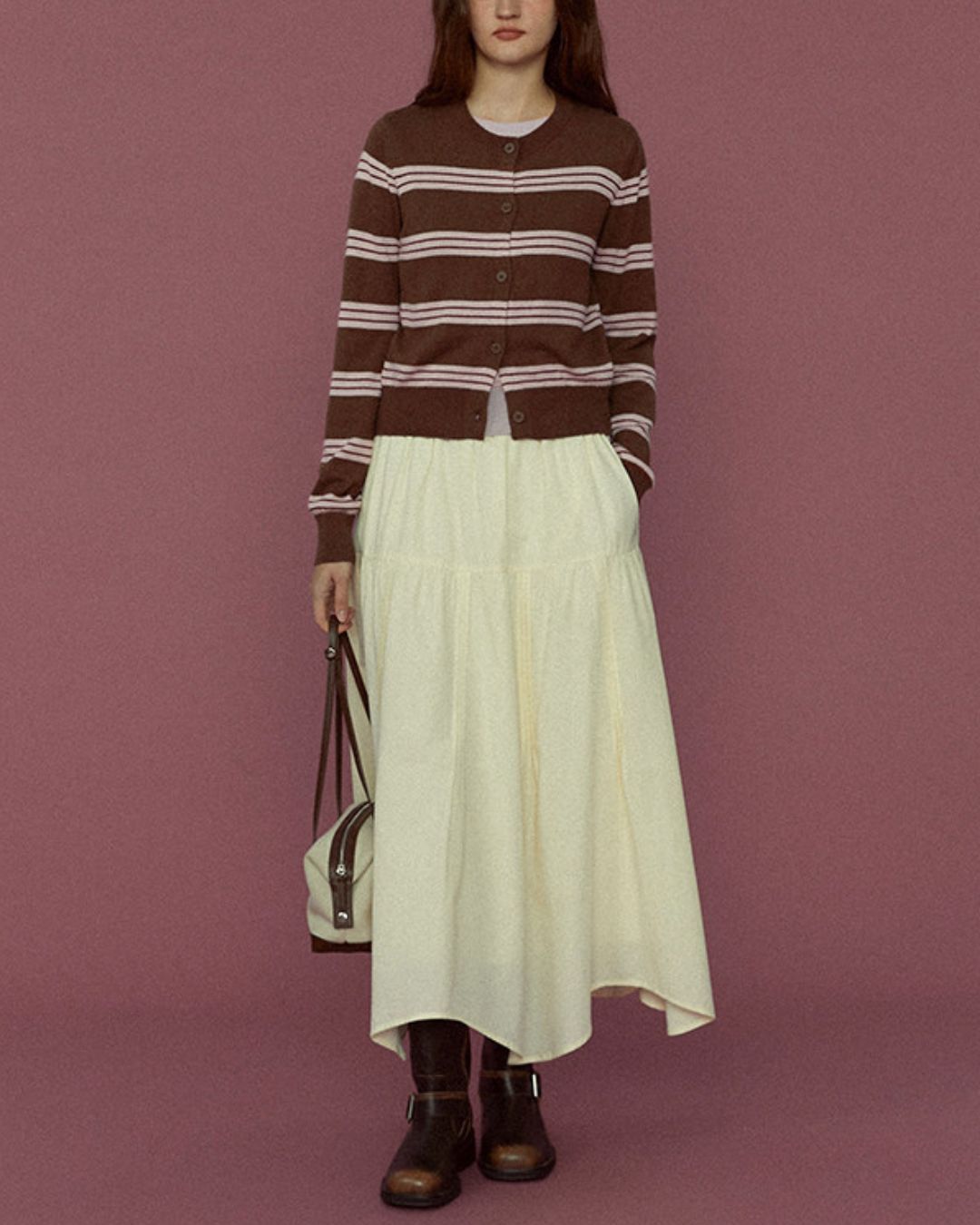 Faux Layered Contrast Border Knit Cardigan　KN096