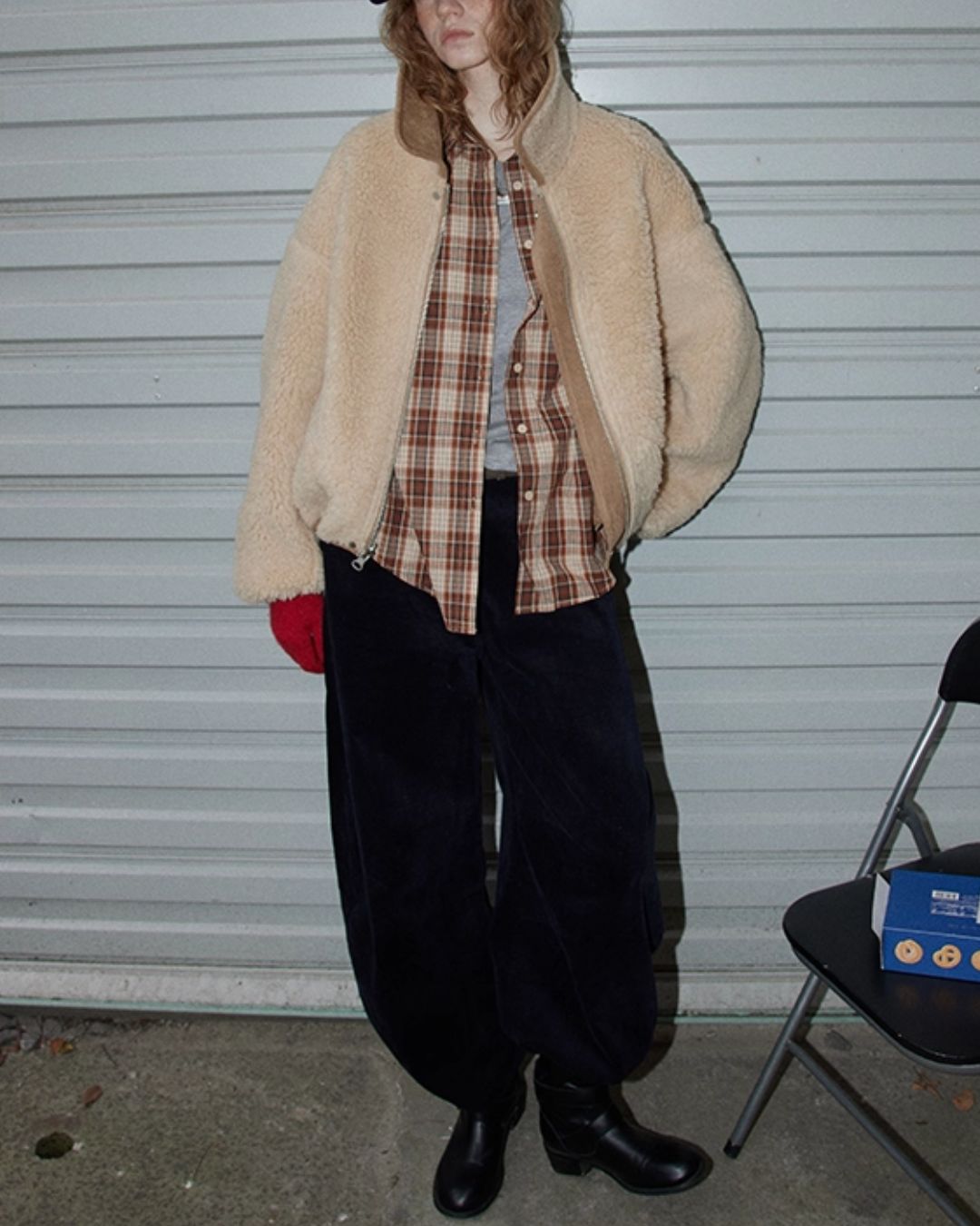 Reversible Boa Big Collar Jacket　JK055