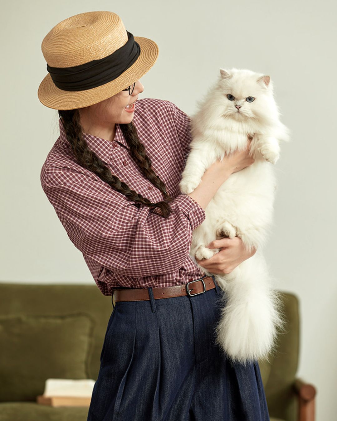 Red Cotton Checked Shirt　LS040