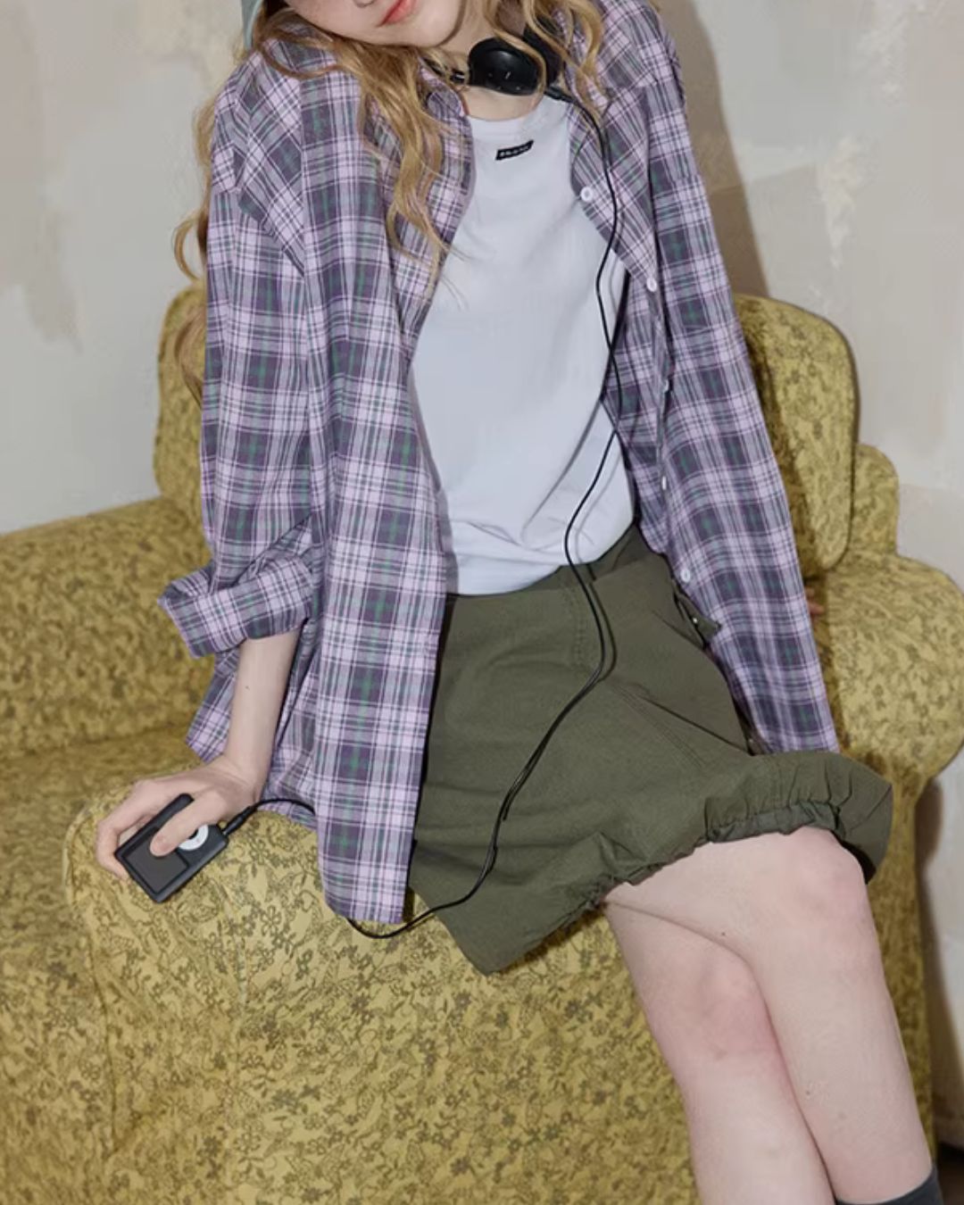 Light Purple Relaxed Check Shirt　LS069
