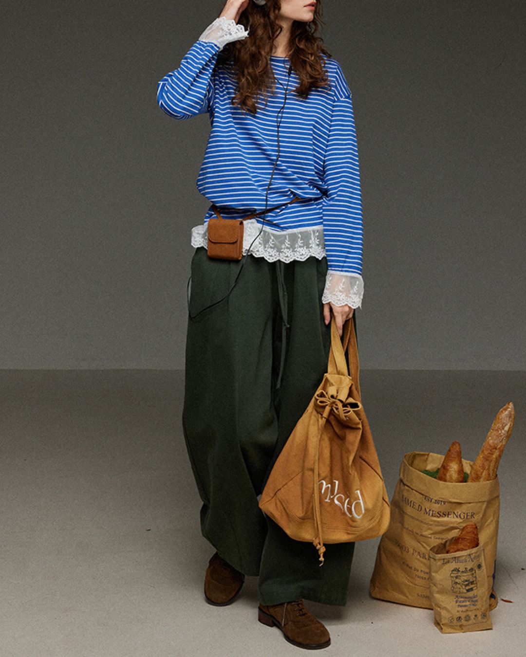 Drawstring Tuck Wide Denim Pants　DP011