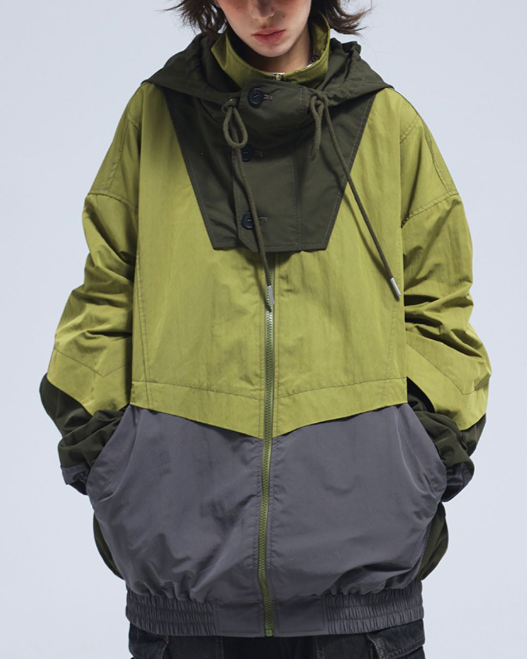 Oversized Colorblock Nylon Jacket　JK072