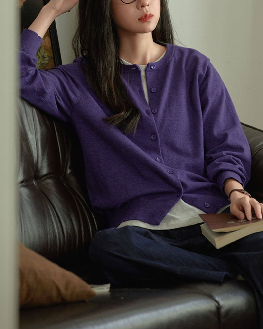 Round Neck Basic Knit Cardigan　KN113