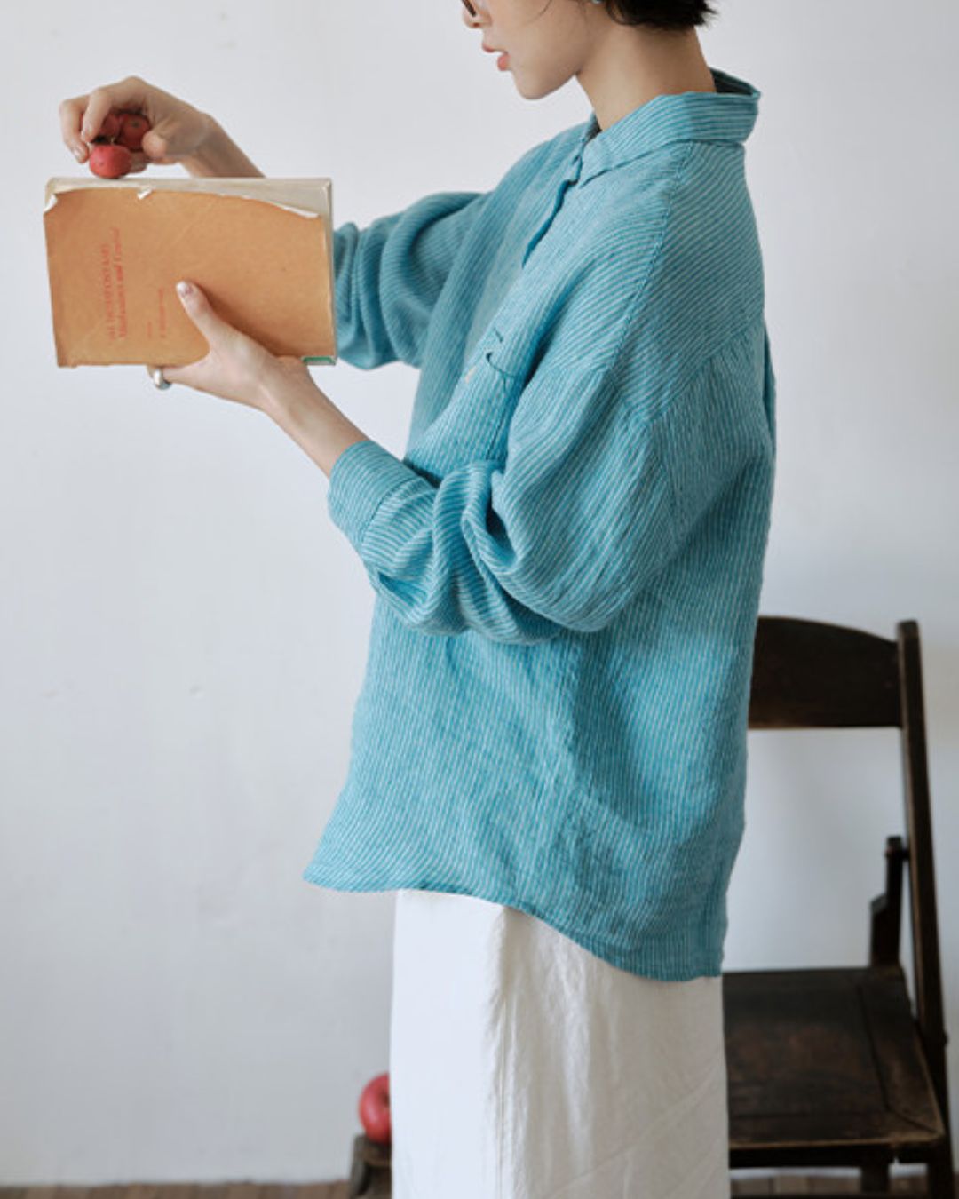 Drop Shoulder Striped Linen Shirt　LS042