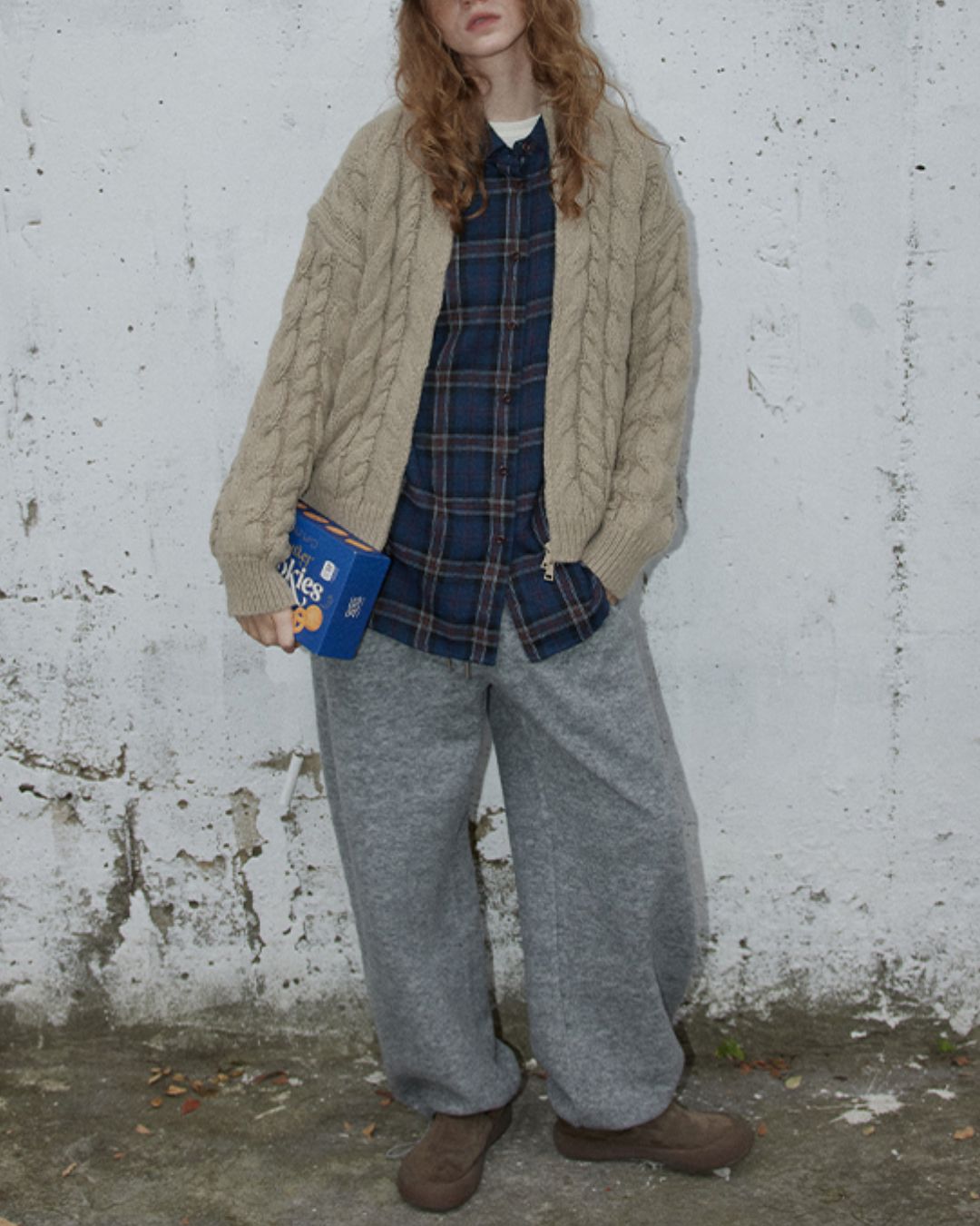 Navy Check Oversized Shirt　LS037