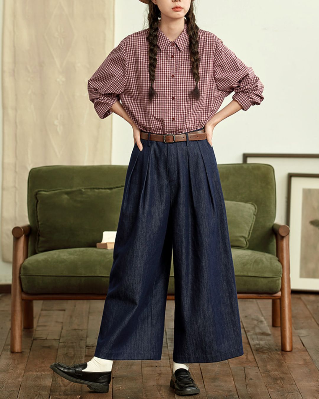 Red Cotton Checked Shirt　LS040