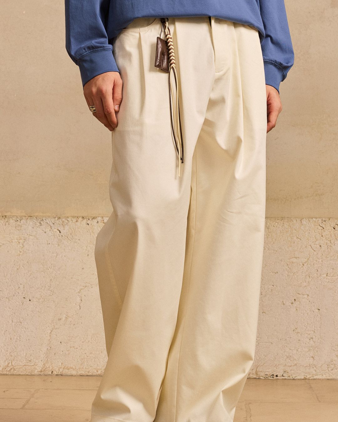 Rope ＆ Leather Tag Tuck Wide Pants　PT033