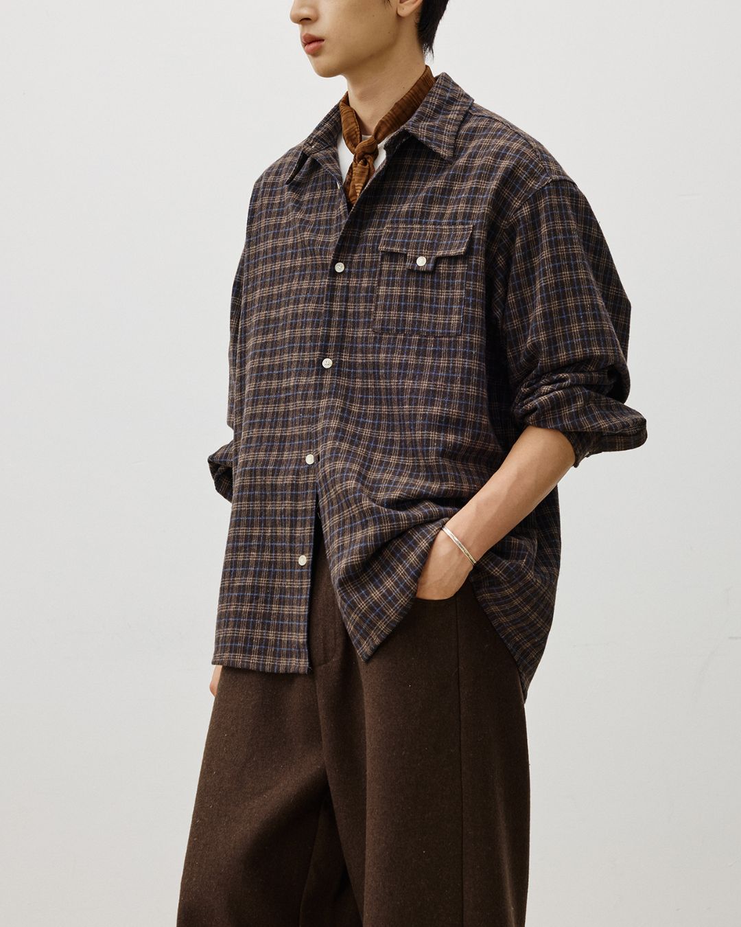 Flap Pocket Checked Flannel Shirt　LS036