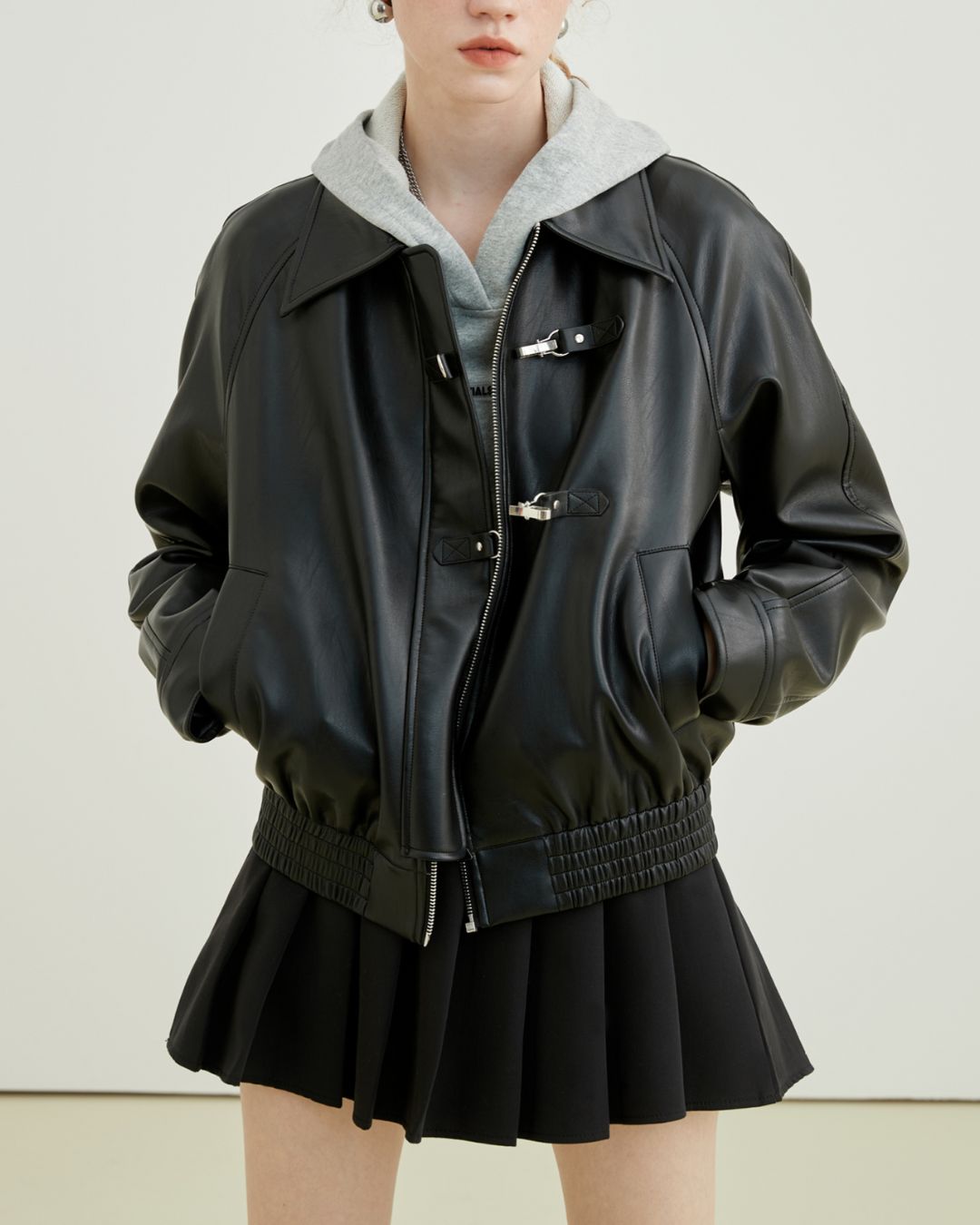 Metal Buckle Leather Jacket　JK038