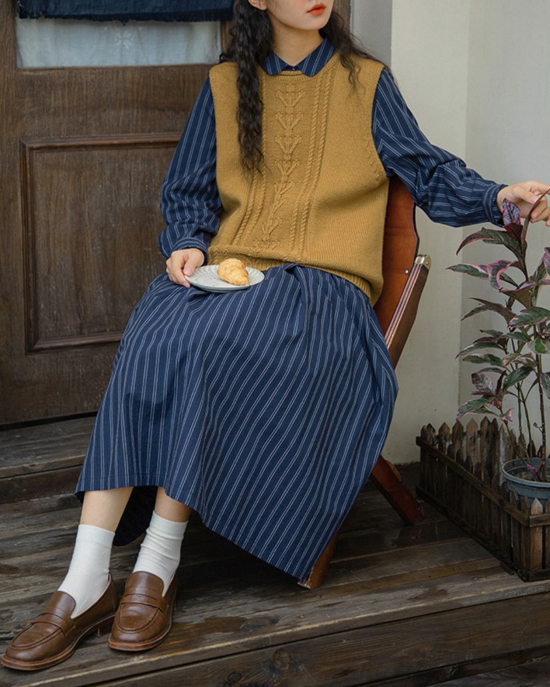 Striped Midi Shirt Dress　OP007