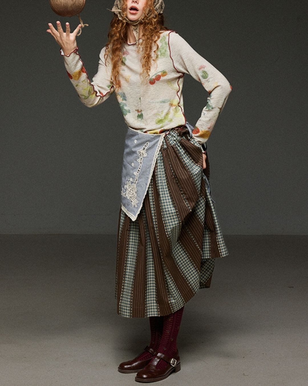 Mellow Frill Stitch Print T-shirt　LT011