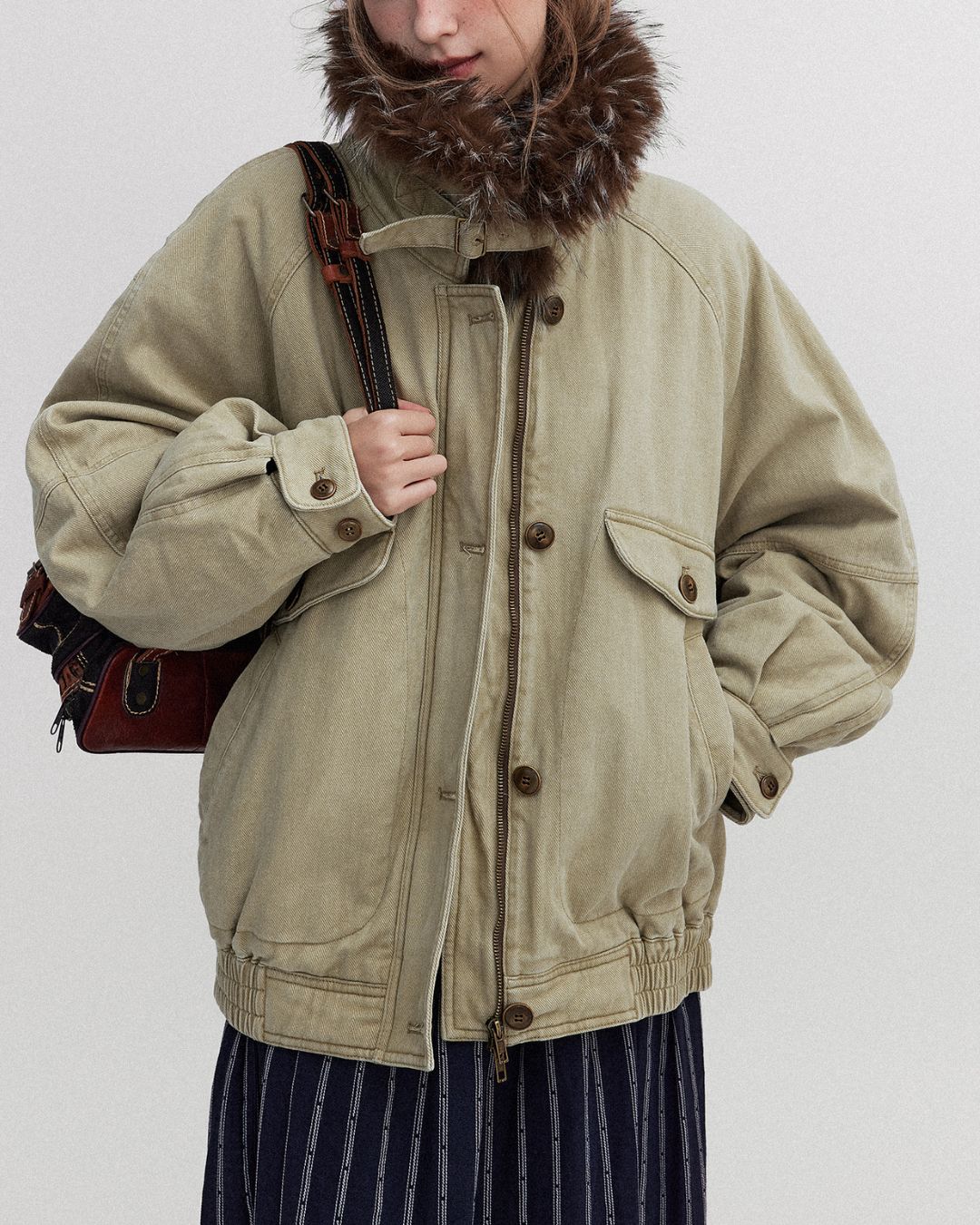 Fur Collar Padded Denim Jacket　JK058