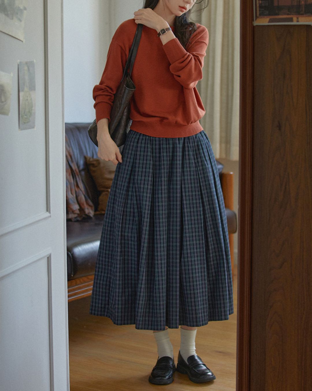 A-line Check Gathered Skirt　SK021