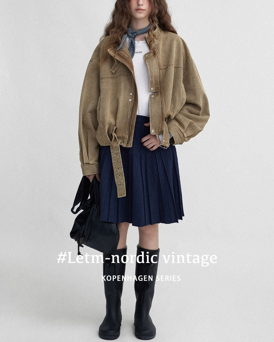 Belted Denim Cropped Jacket　JK026