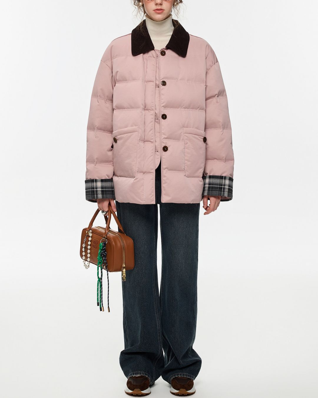 Collared Check Sleeve Down Jacket　JK060