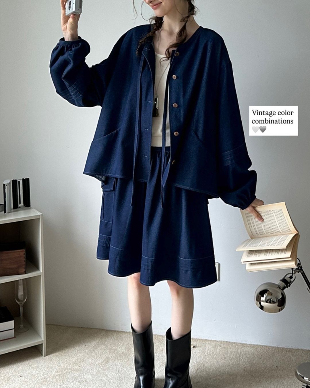 A-line Pleated Shirt ＆ Knee-length Skirt　LS011