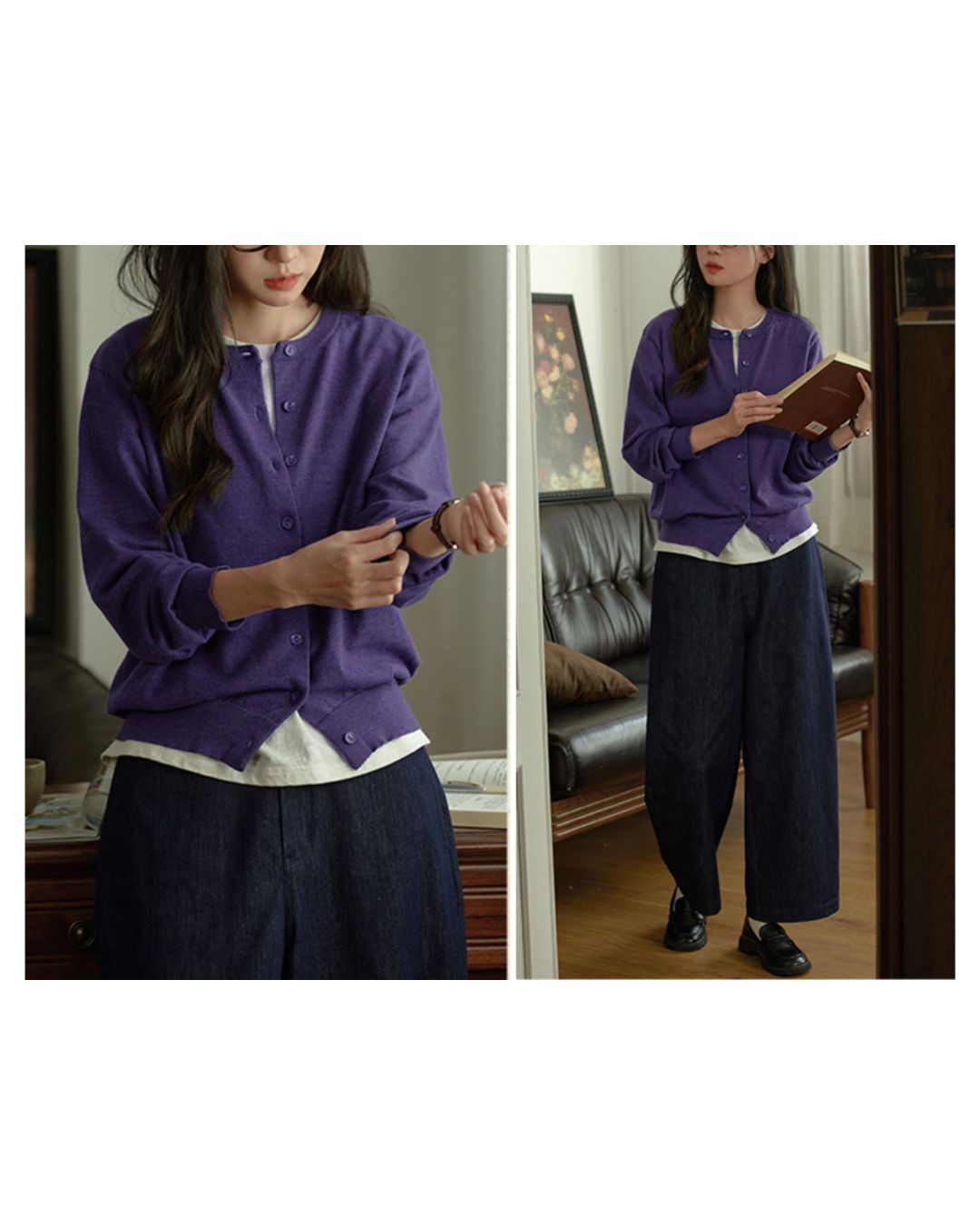 Round Neck Basic Knit Cardigan　KN113