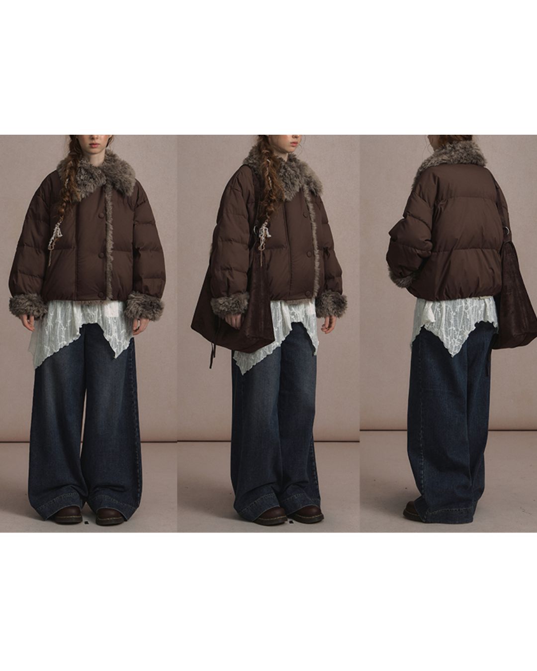 Asymmetrical Fur Short Down Jacket　JK065