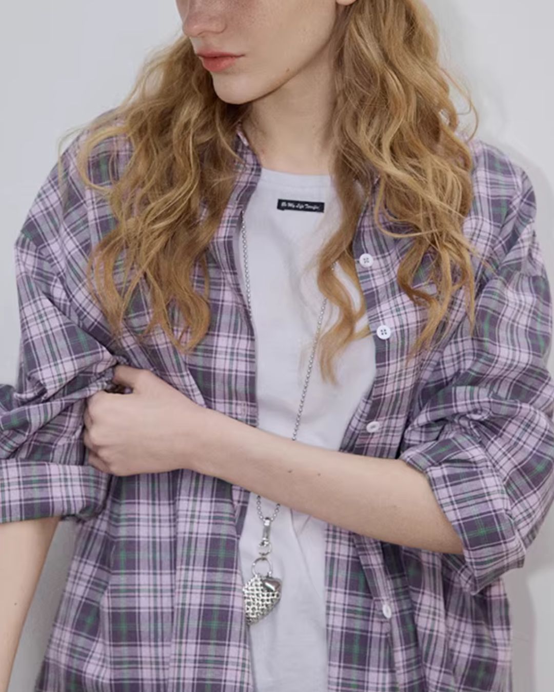 Light Purple Relaxed Check Shirt　LS069