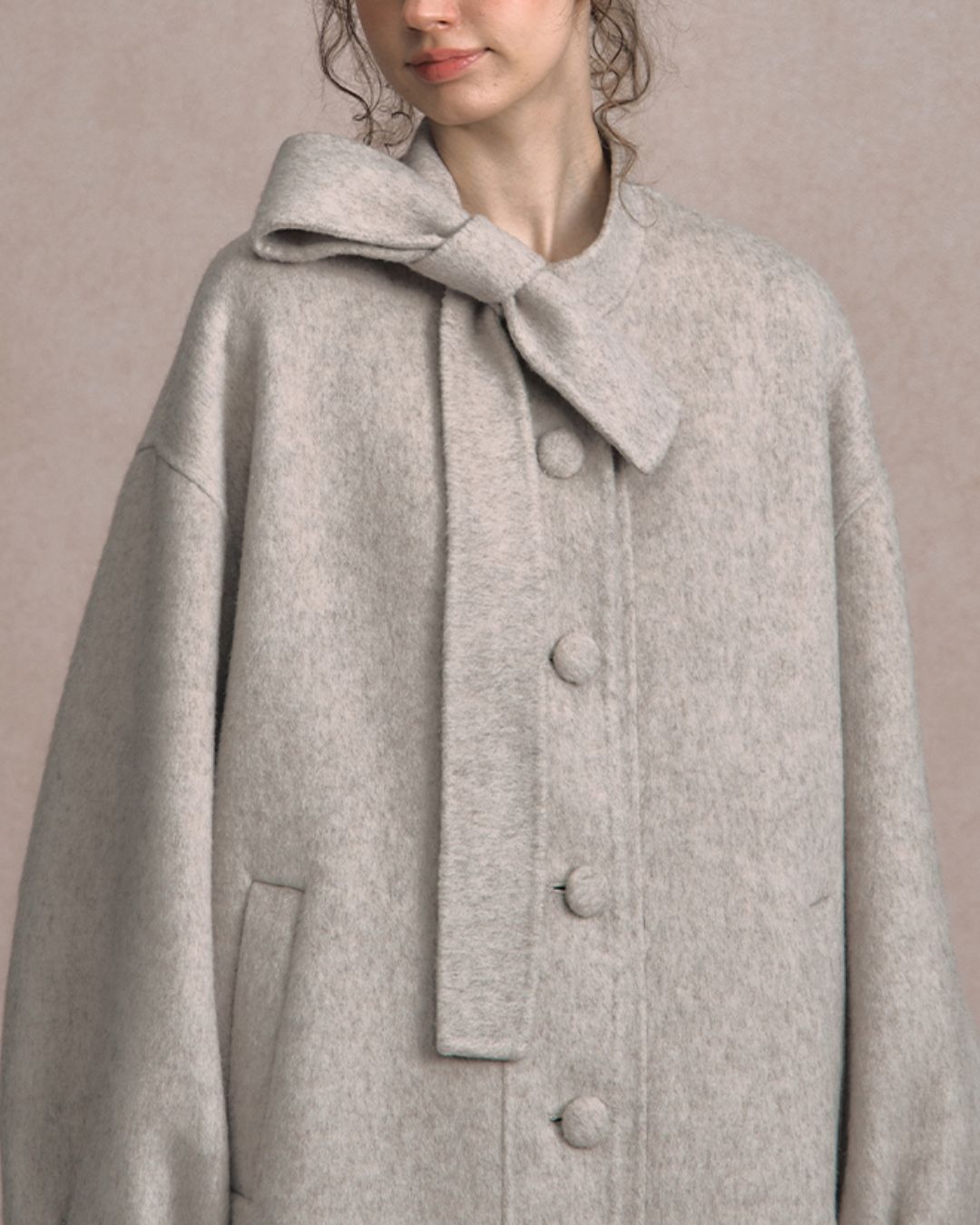 Bow-tied Pleated Cuff Wool Coat　CT026