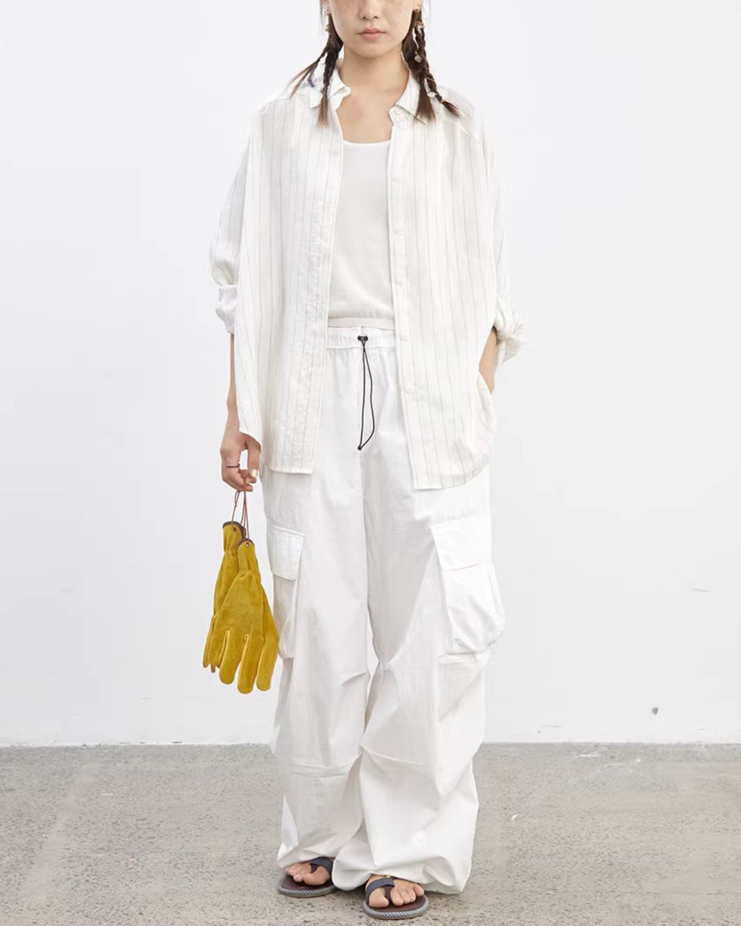 Linen Blend Oversized Striped Shirt　LS064
