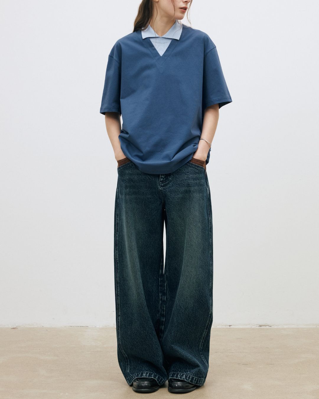 Suede Trim Vintage Denim Pants　DP016