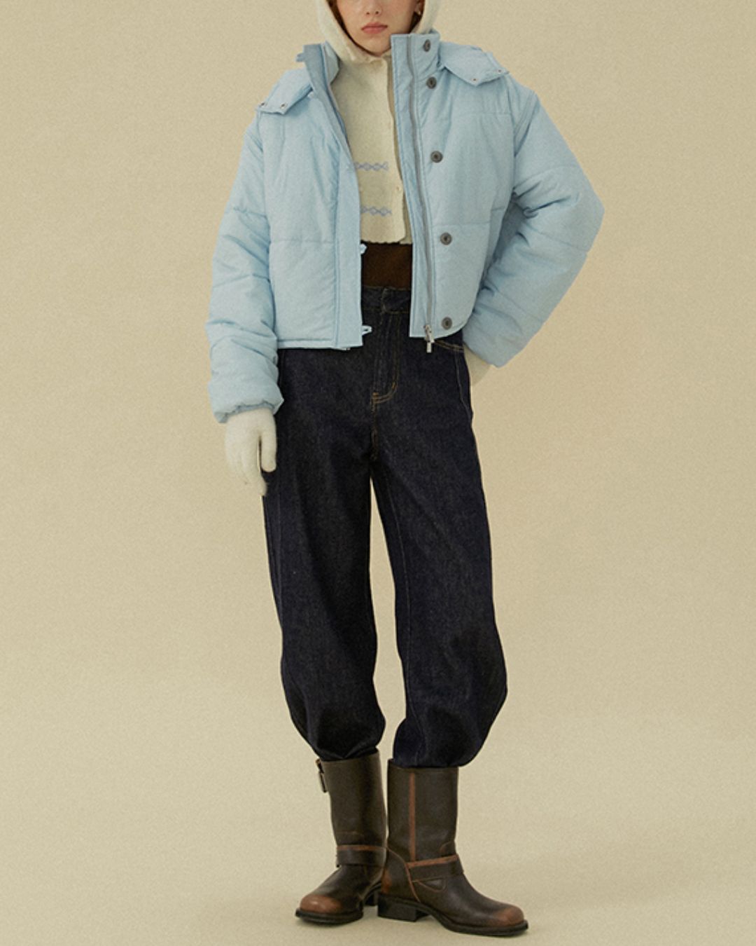 Cropped Padded Hooded Jacket　JK069