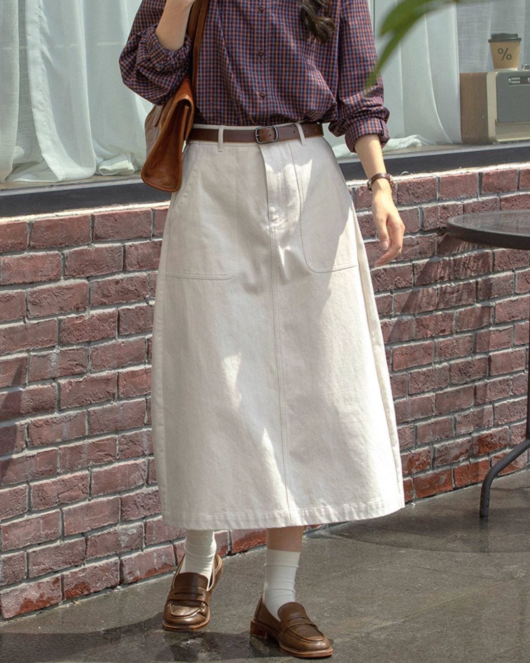 Cotton A-line Midi Skirt　SK020