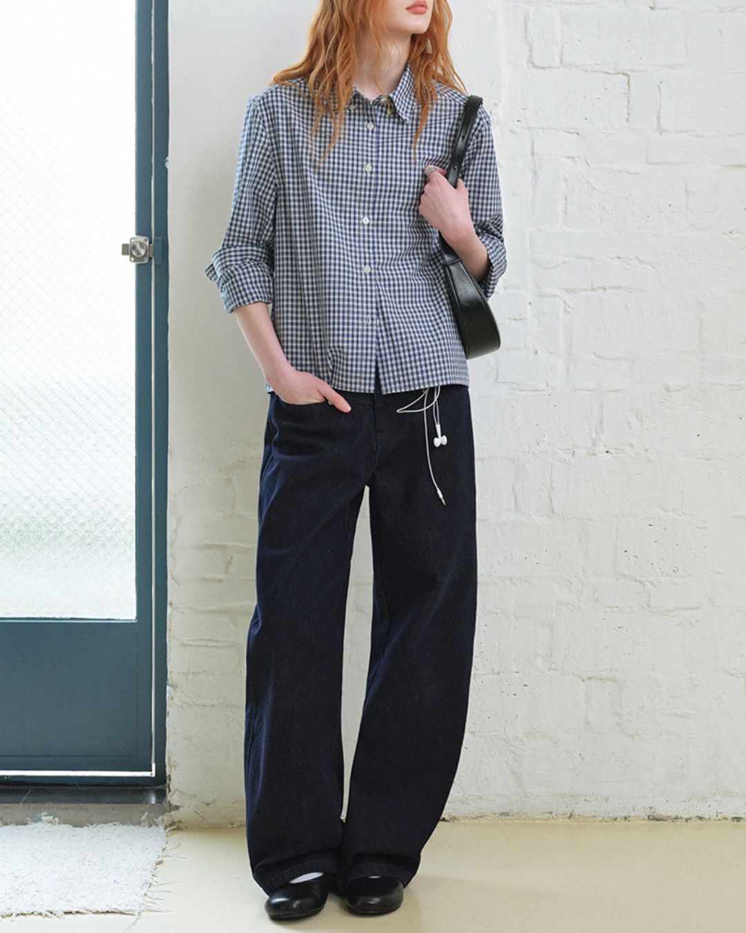 Cropped Button-down Checked Shirt　LS051