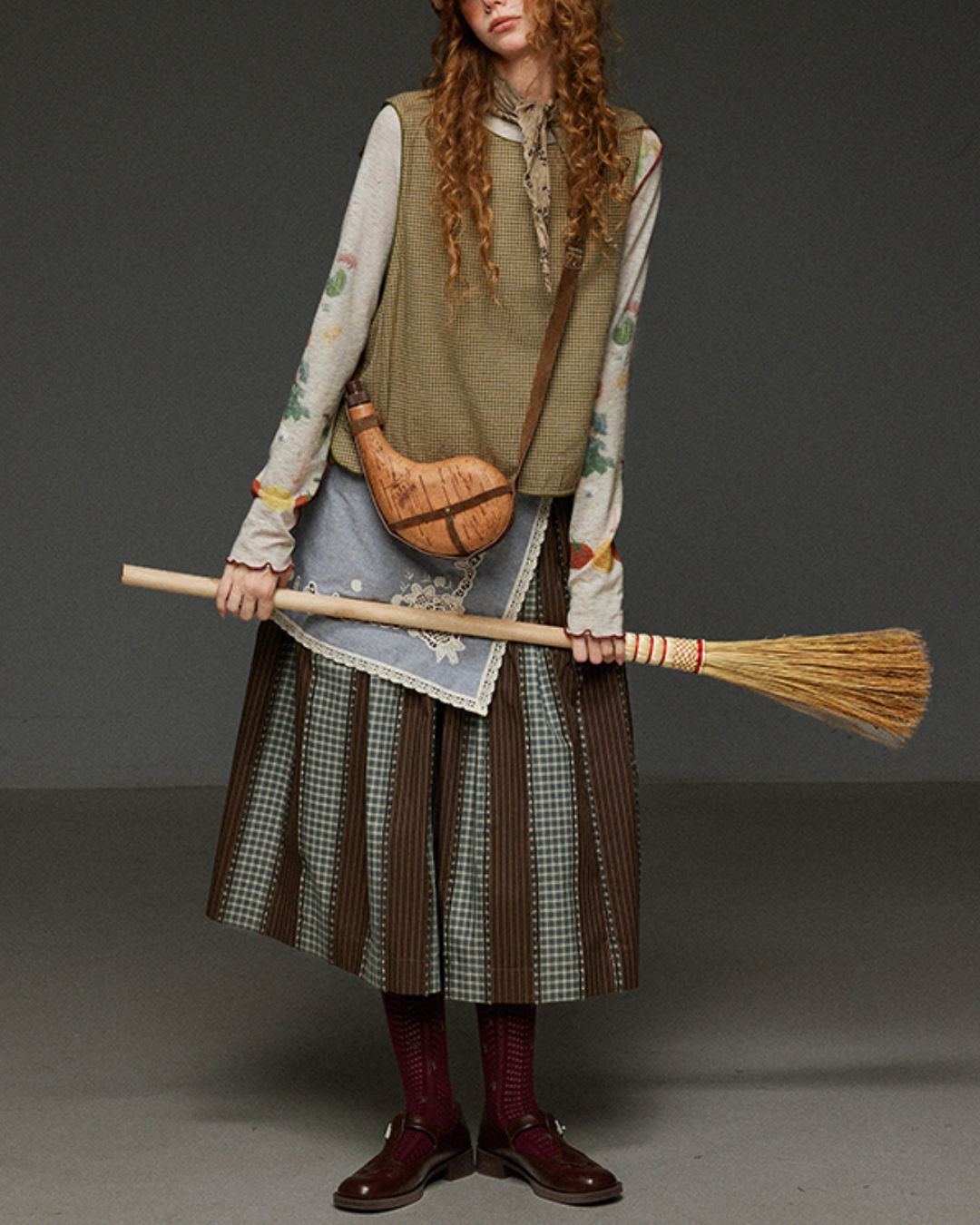 Check And Striped Contrast Color Skirt　SK007