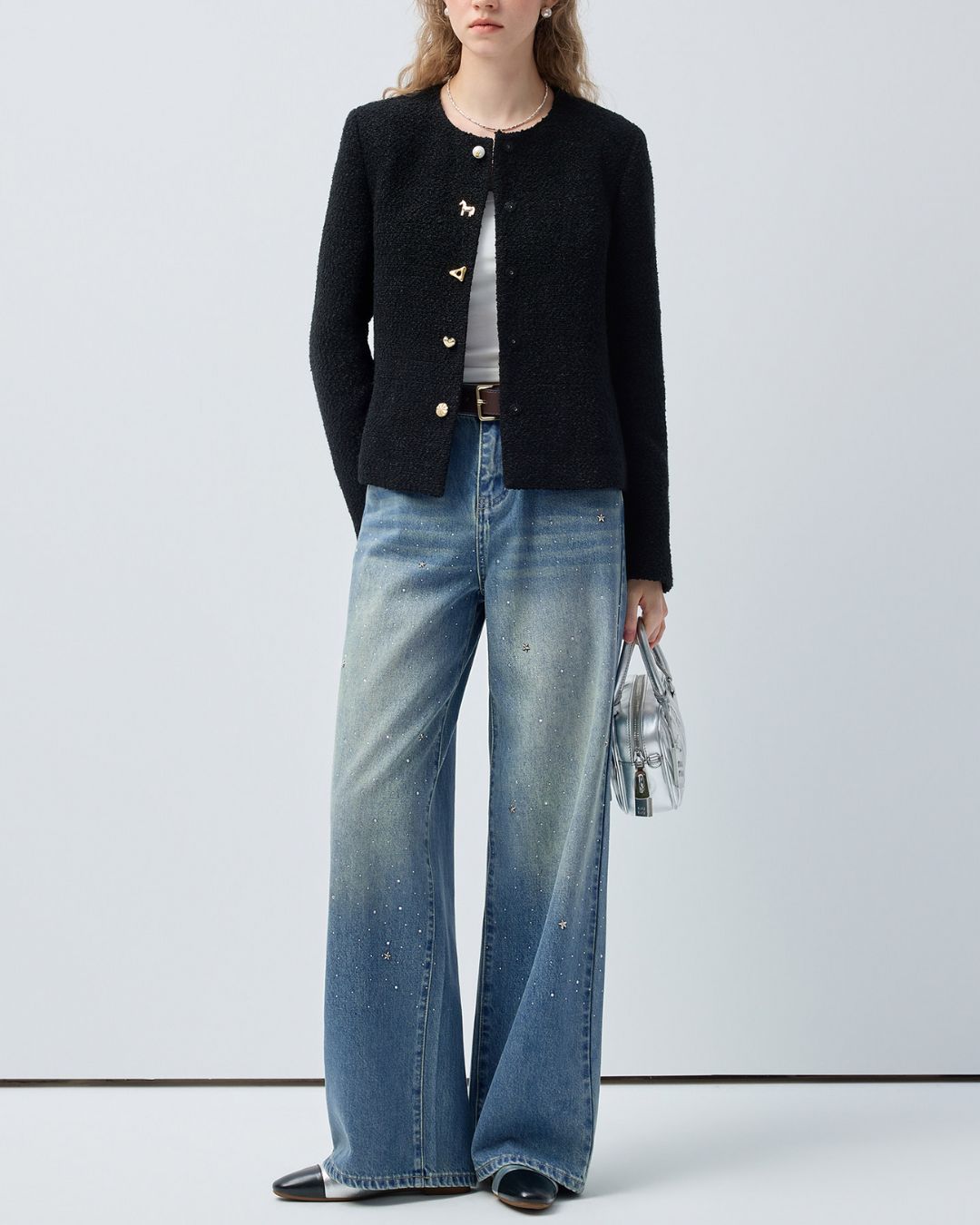 Star-studded Rhinestone-decorated Denim Pants　DP015