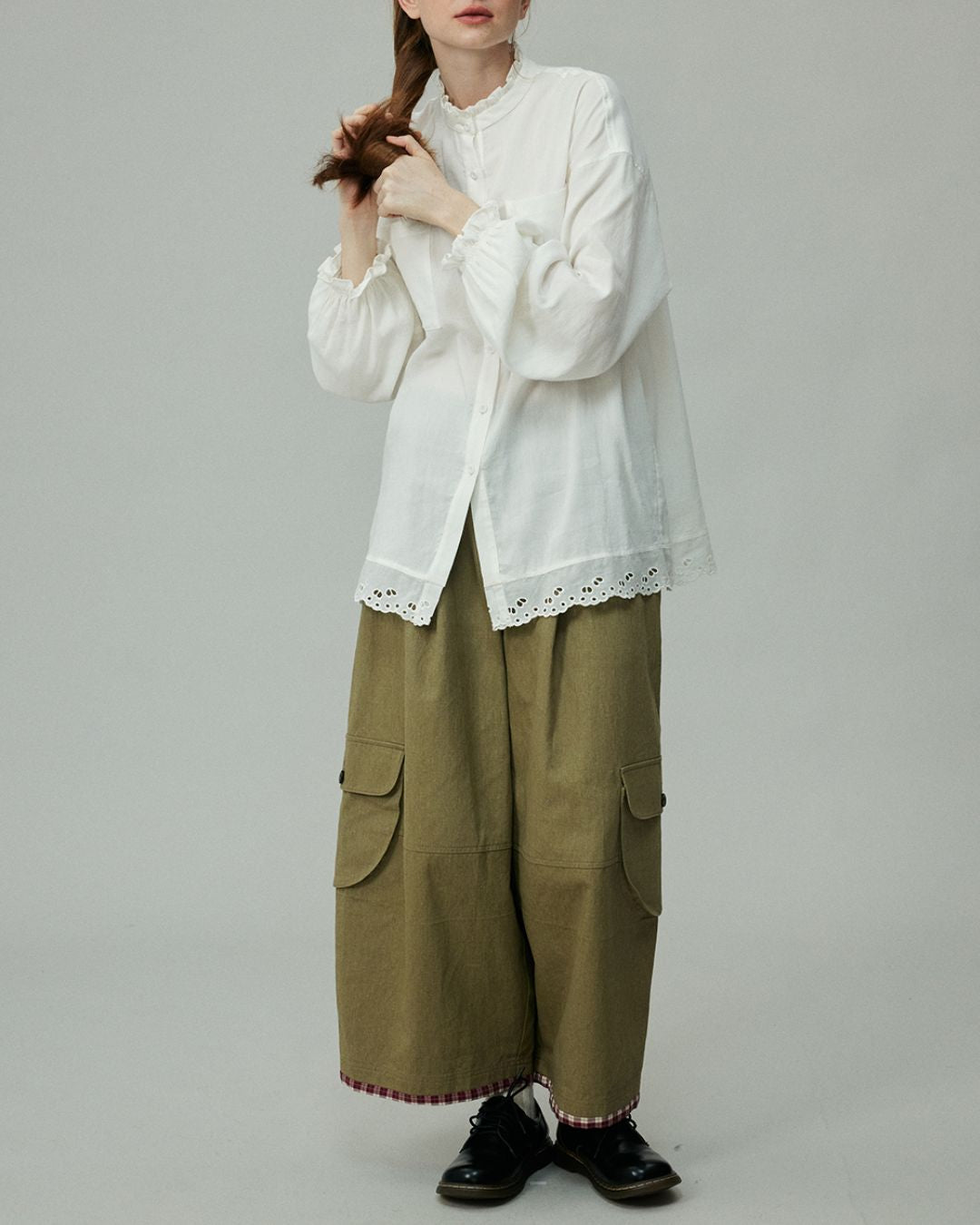 Stand Collar Frill Shirt　LS001