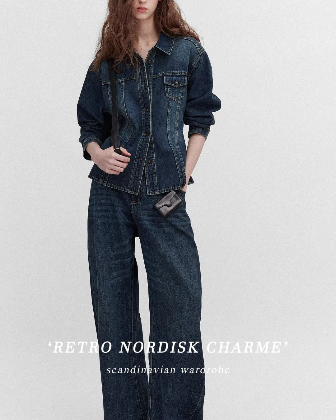 Washed Denim Shirt Jacket & Wide Denim Pants　JK091
