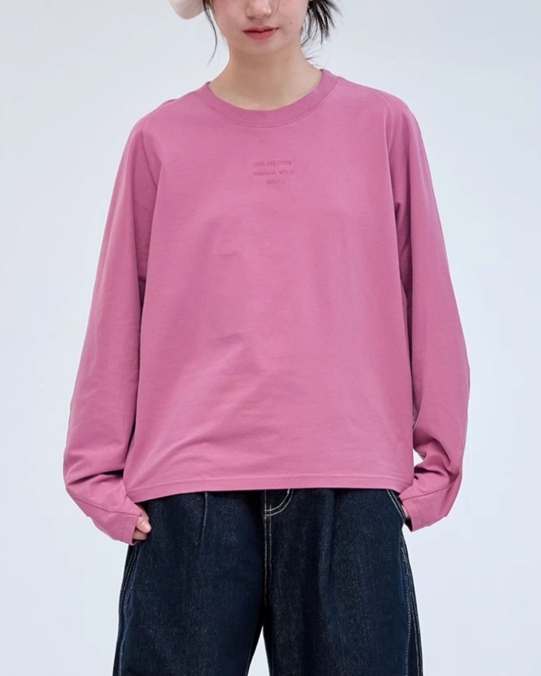 Text Embroidered Cotton Loose T-shirt　LT024