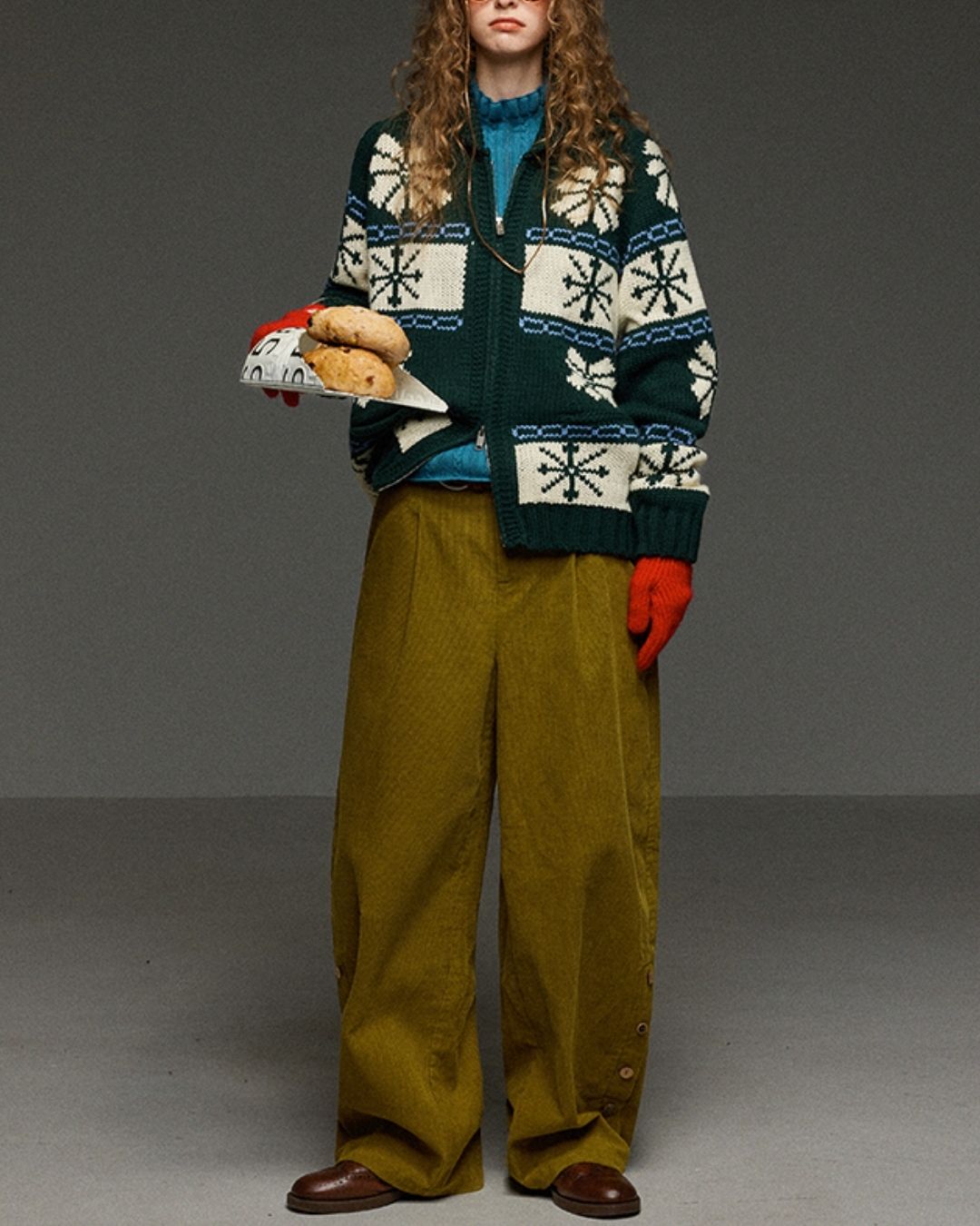 Corduroy Floral  Wide Pants　PT028