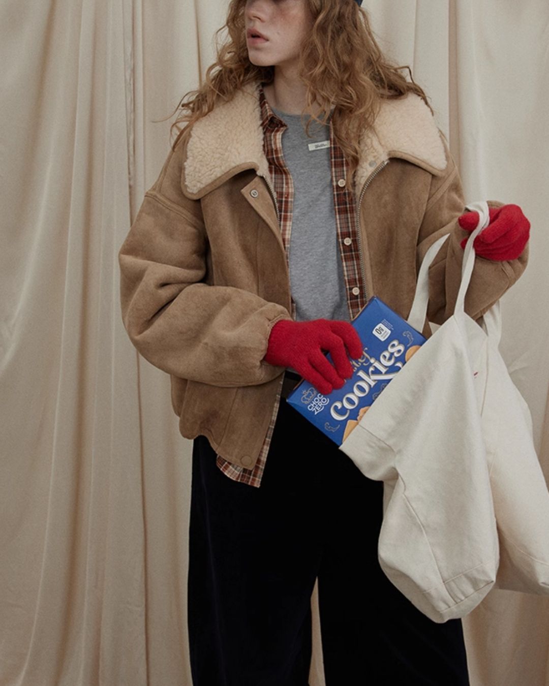 Reversible Boa Big Collar Jacket　JK055