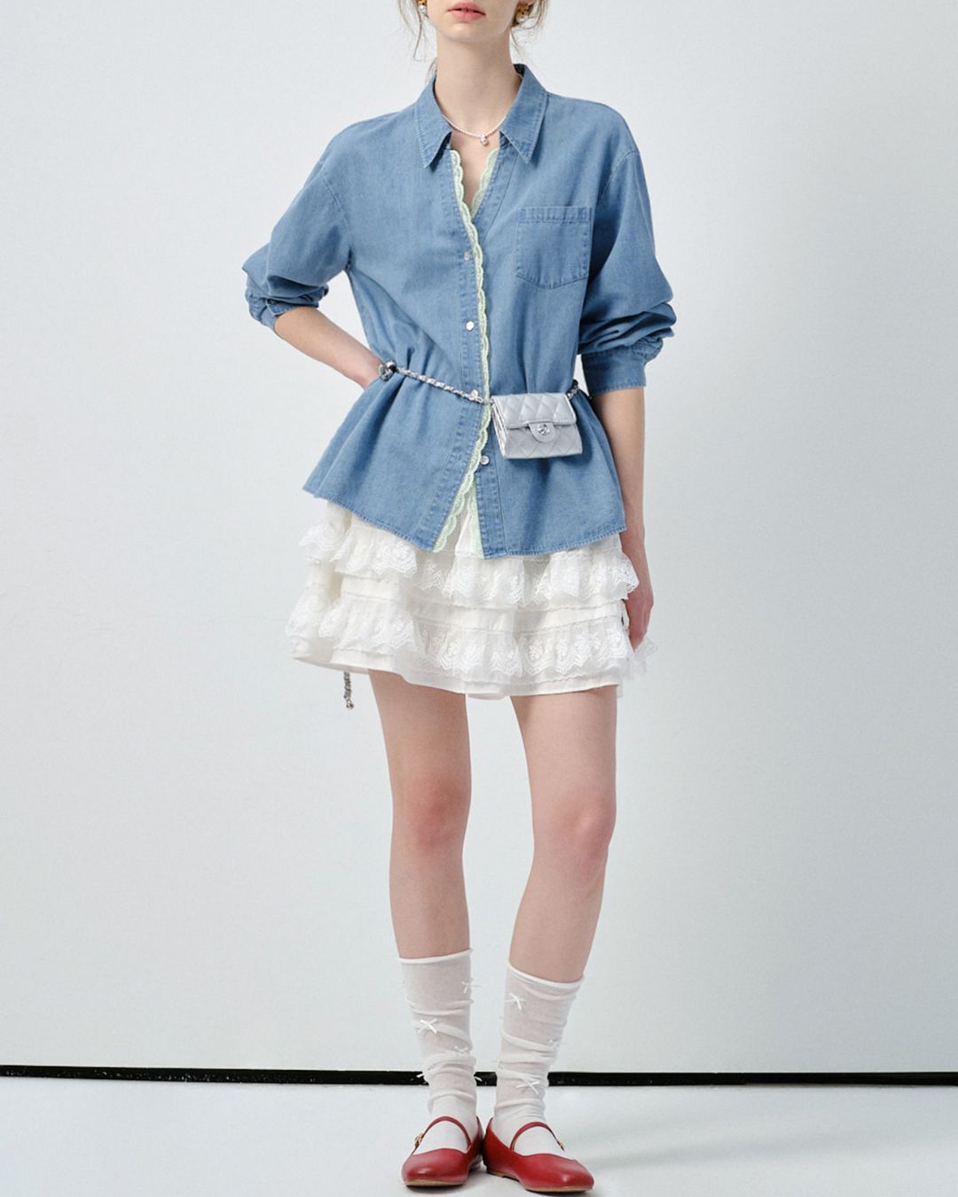 Lace V-neck French Shirt　LS033