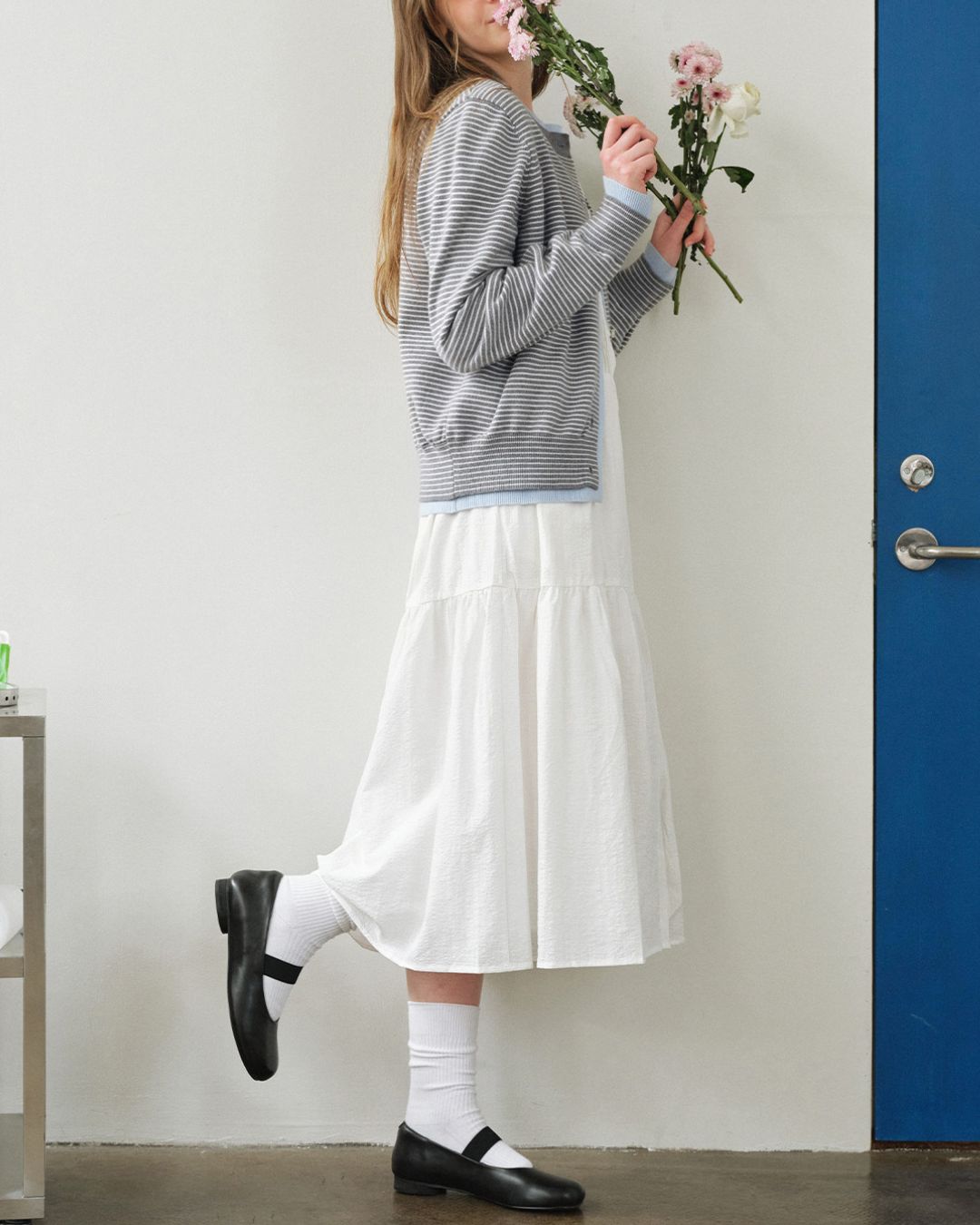 Fake Layered Fine Border Knit Cardigan　KN099