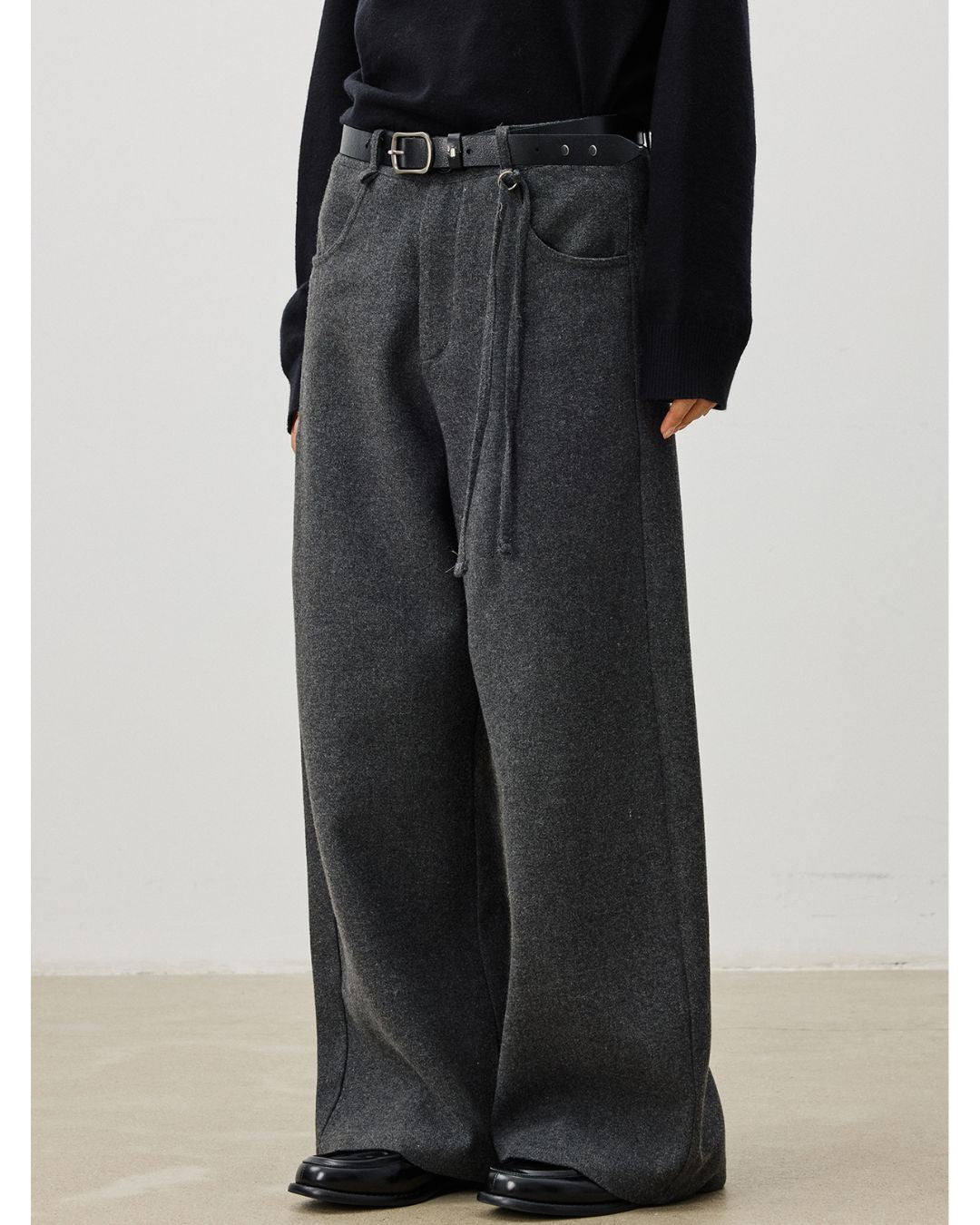 String-decorated Wool Wide Pants　PT022