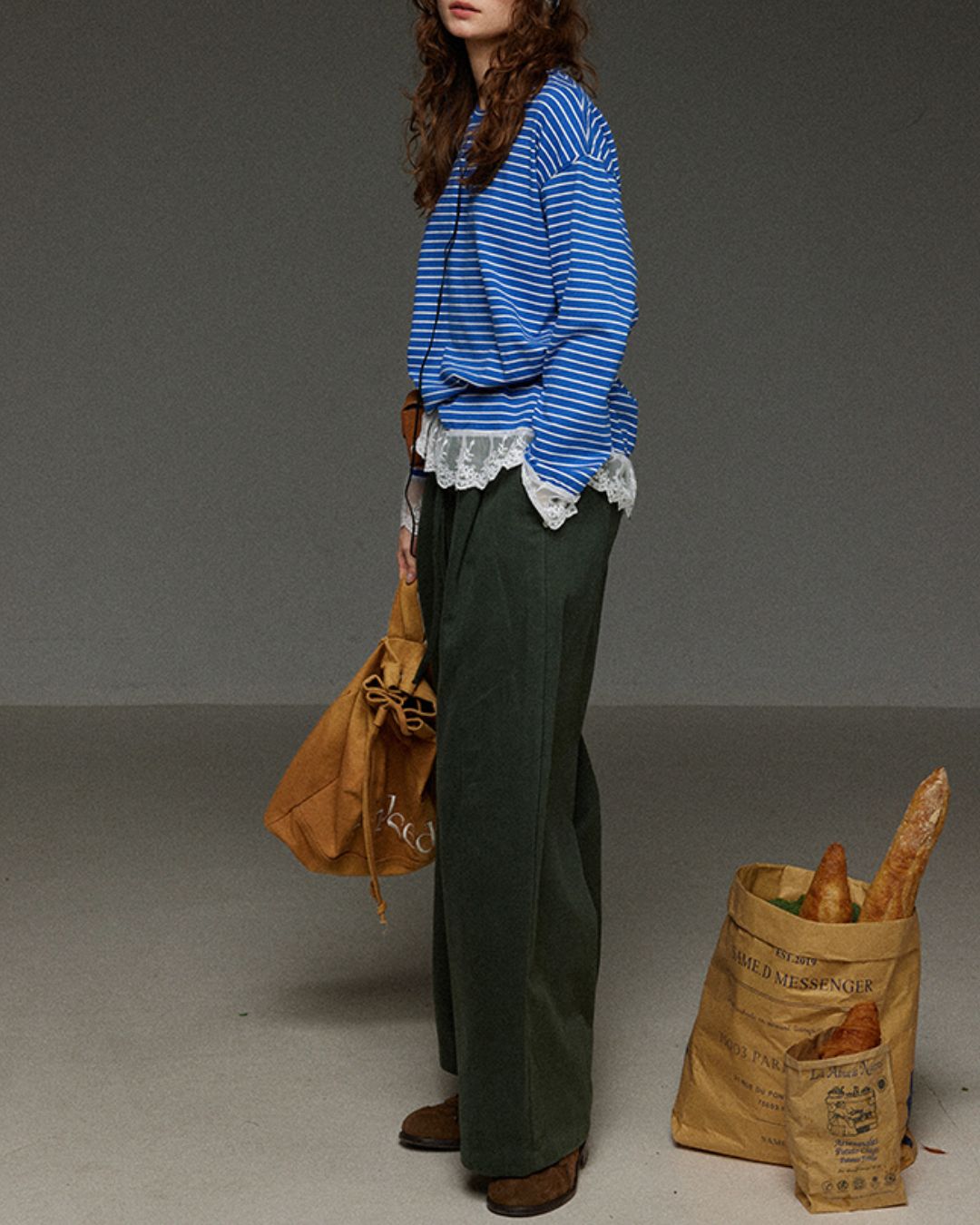 Drawstring Tuck Wide Denim Pants　DP011