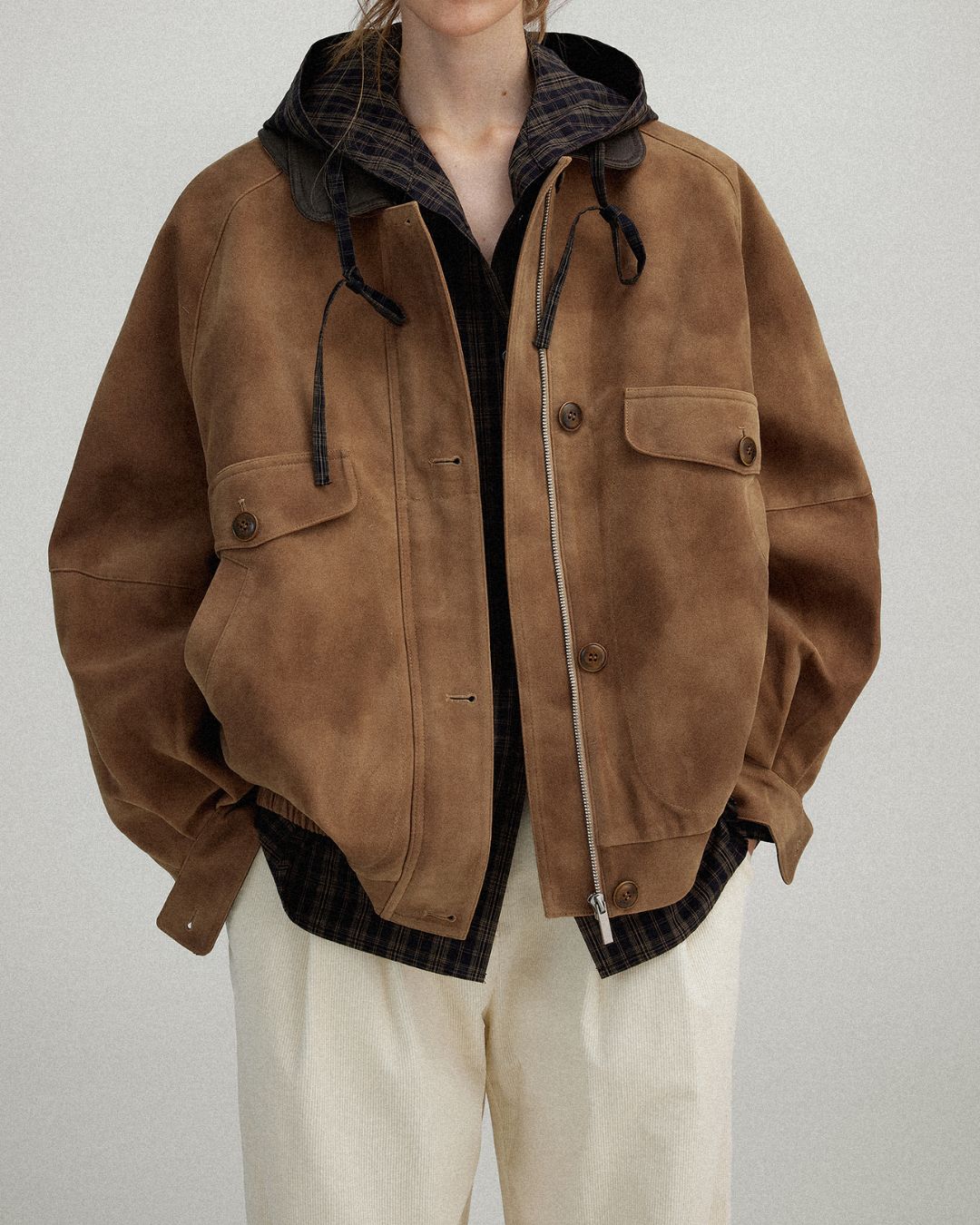 Leather Collar Suede Jacket　JK028