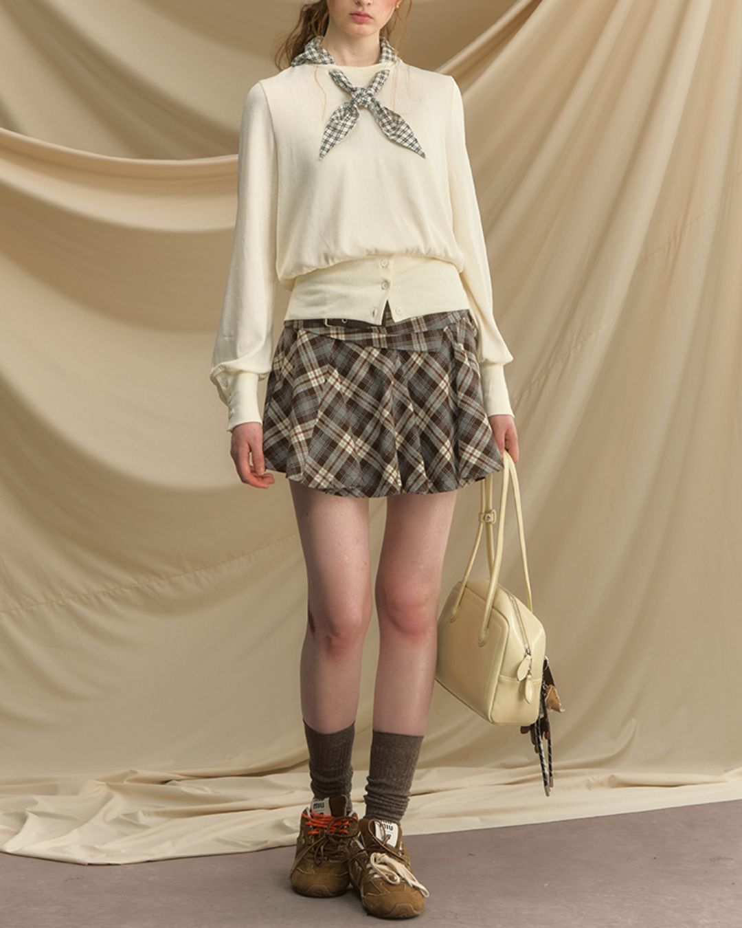 Draped Check Mini Skirt　SK004