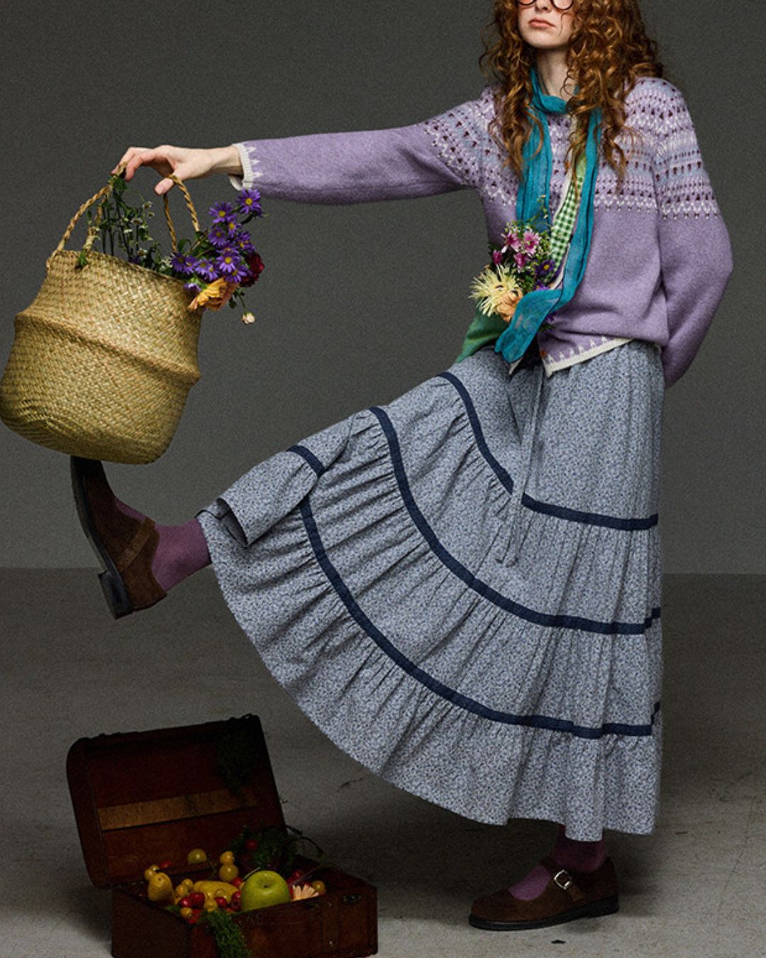 Contrast Color Fair Isle Knit Cardigan　KN105