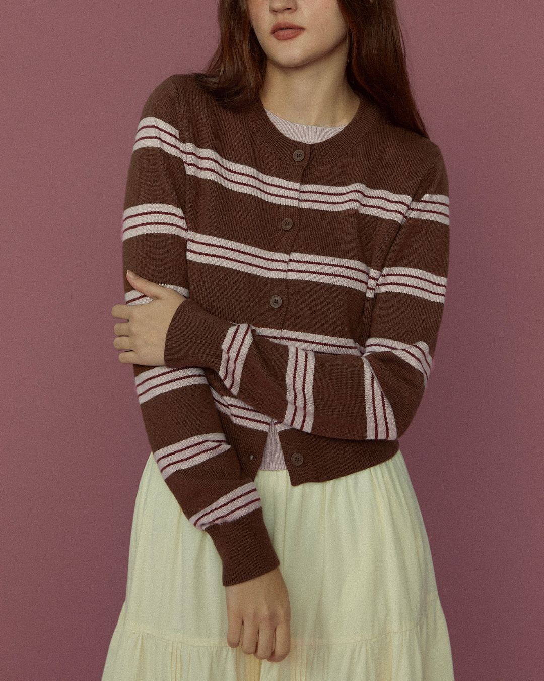 Faux Layered Contrast Border Knit Cardigan　KN096