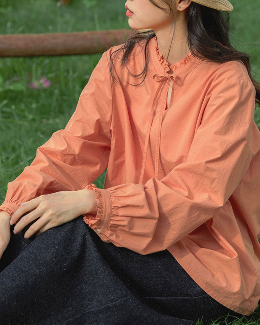 Ribbon Frill High-neck Shirt　LS056