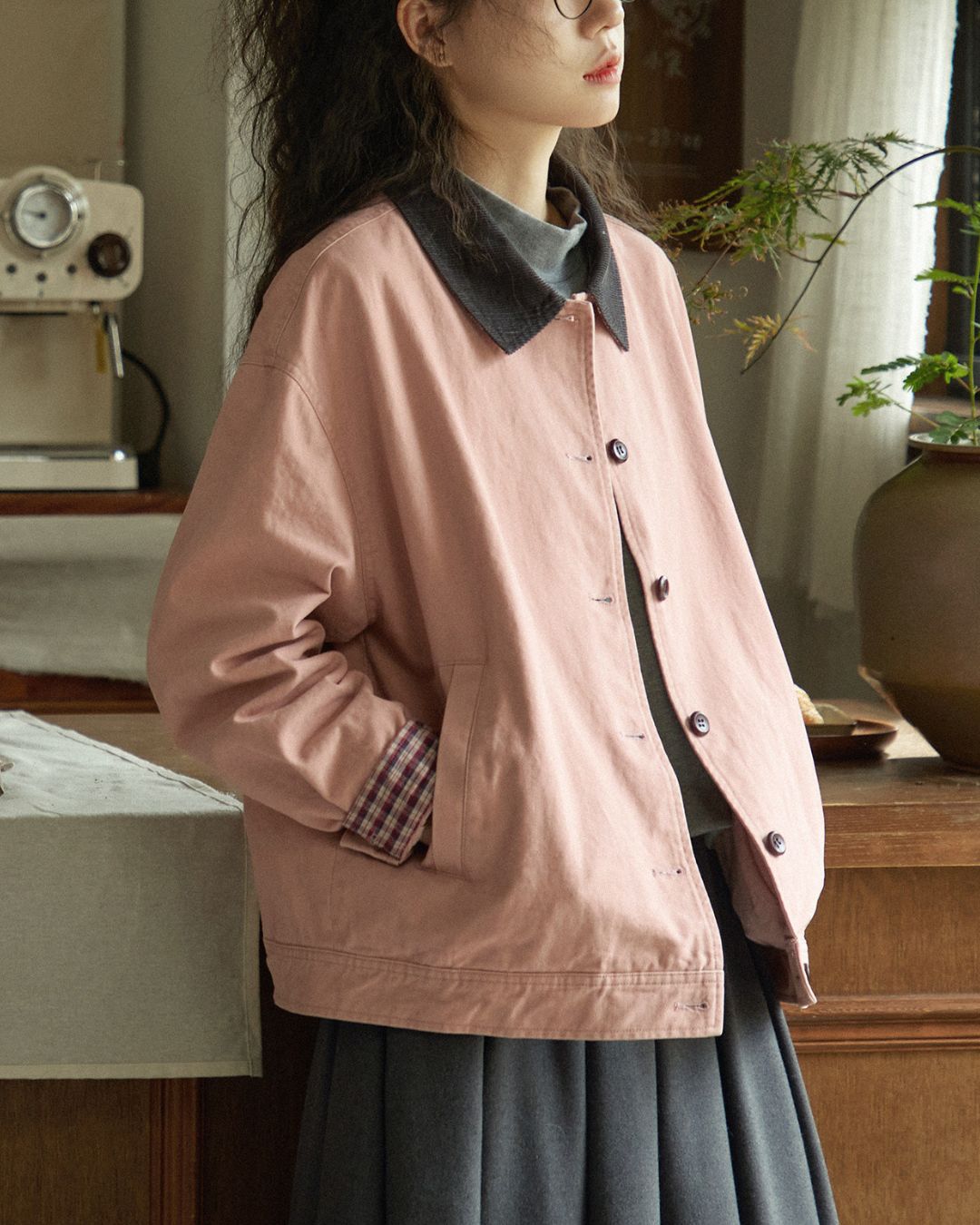 Contrast Collar Vintage Jacket　JK088