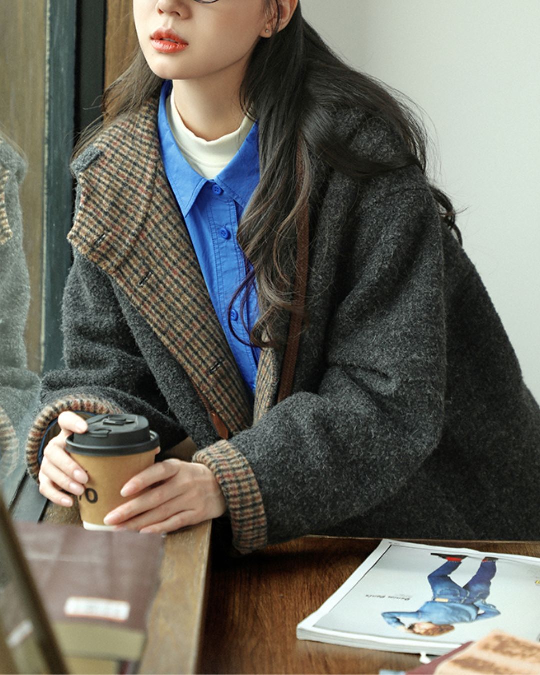 Checked Lined Wool Hooded Coat　CT017