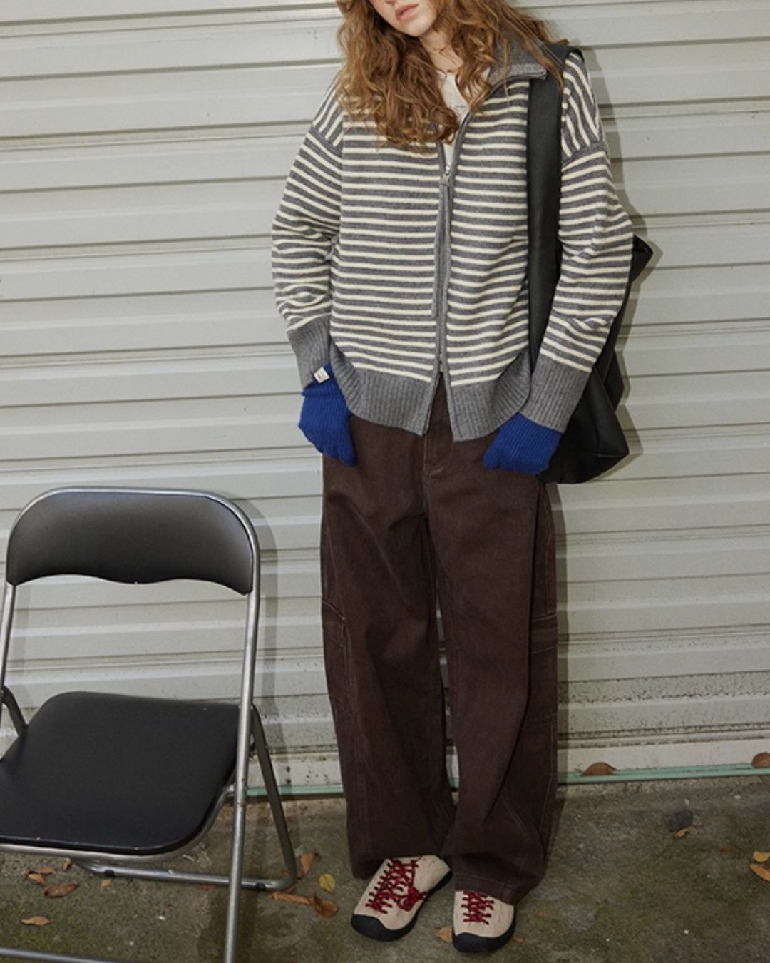 Double-Zip Border Knit Cardigan　KN043