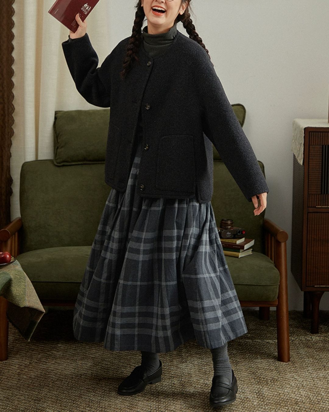 Collarless Relaxed Wool Jacket　JK033